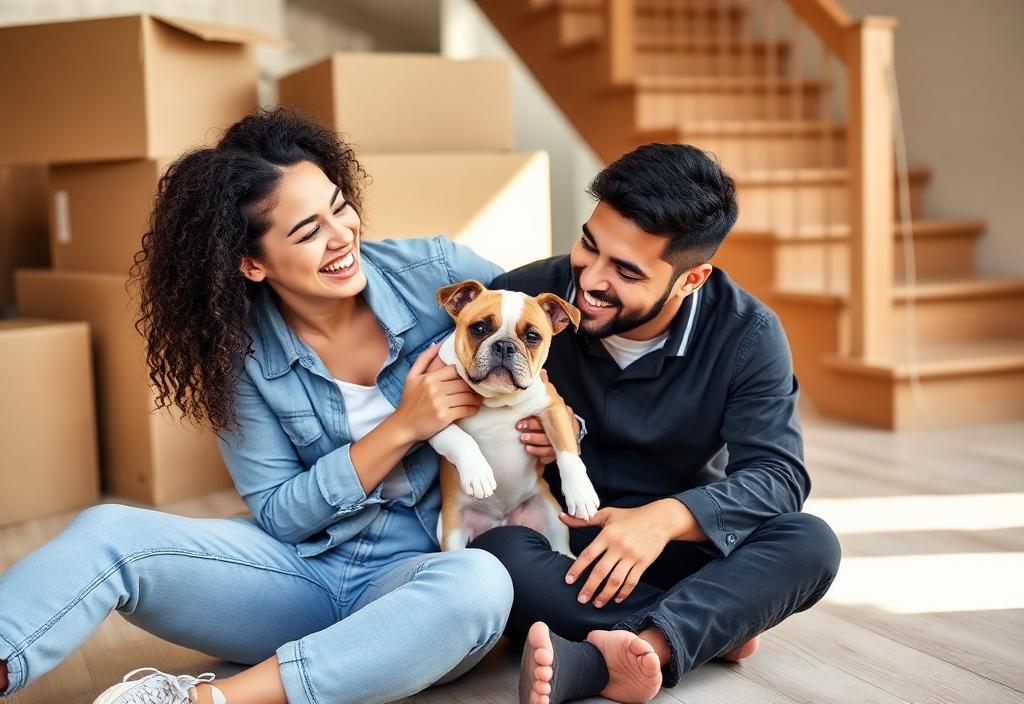 Couple welcoming a new puppy at home